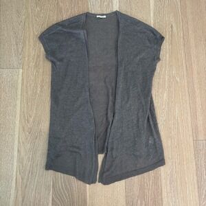 Eileen Fisher Grey 100% Organic Linen Short Sleeve Knit Cardigan‎ Lightweight